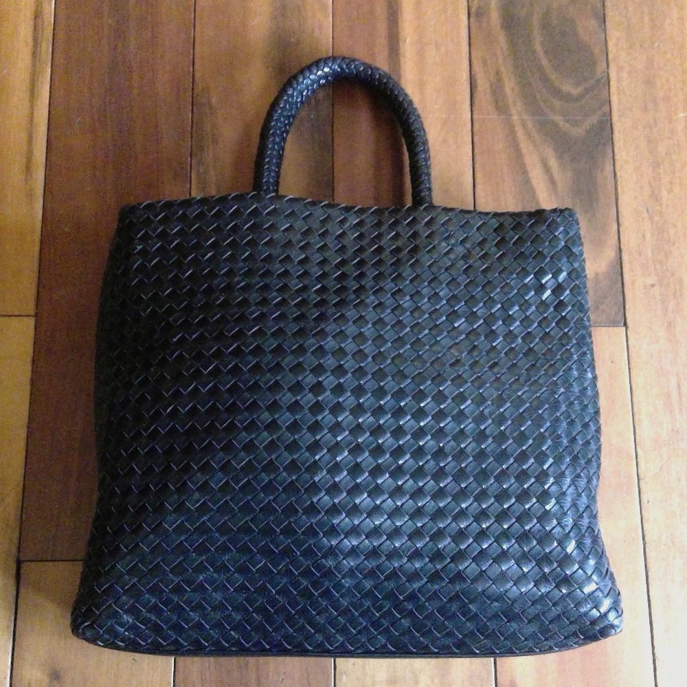 Vintage Ganson Black Woven Leather Tote Bag